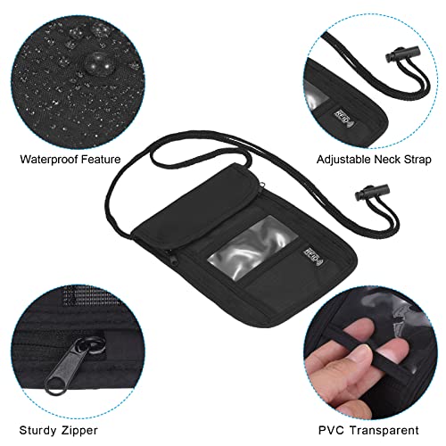 Image of PATIKIL Neck Wallet, 2 Pack Passport Holder RFID Waterproof Travel Wallet Neck Pouch with Adjustable Strap for Women & Men, Black