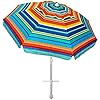 AMMSUN Beach Umbrellas for Sand Heavy Duty Wind Portable 65ft Outdoor Umbrella with Sand Anchor and UV Protection Parasols Includes Carry Bag for Beach Patio and Garden Yellow Stripes