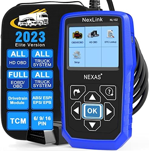 NEXAS Heavy Duty Truck Scanner NL102 Elite OBD EOBD HDOBD All System Diesel Diagnostic Scan Tool with Engine DPF ABS EPS SPN Transmission Drivetrain for HD Truck & Car 2in1 Codes Reader(2023 Version)