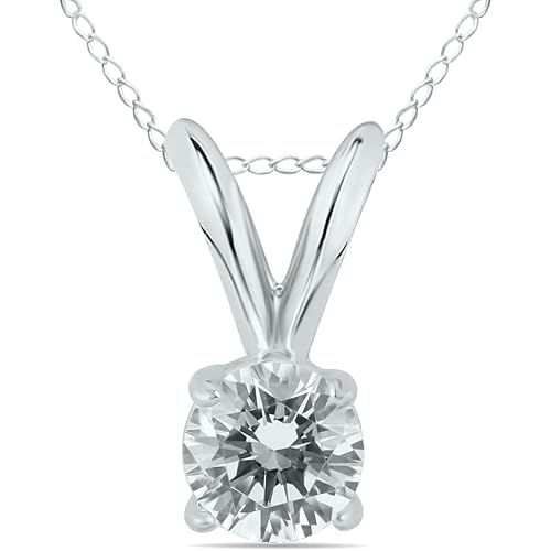Certified 1/7ctw - 1ctw Round Diamond Solitaire pendnat Available in 14K White and Yellow Gold