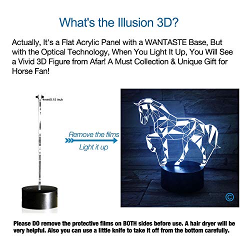 WANTASTE 3D Horse Decor Lamp Gift with Remote, 7 Colors Changing Night Light Birthday Toys for Kids Girls Boys, Horse Lovers - Thumbnail 4