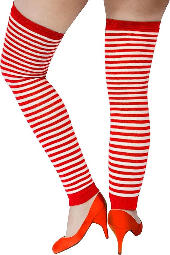 Trendandstylez Stulpe, Overkneestulpen Overknee Ringel / Gestreift für Karneval, Fasching in diversen Farben (Rot - Weiss)