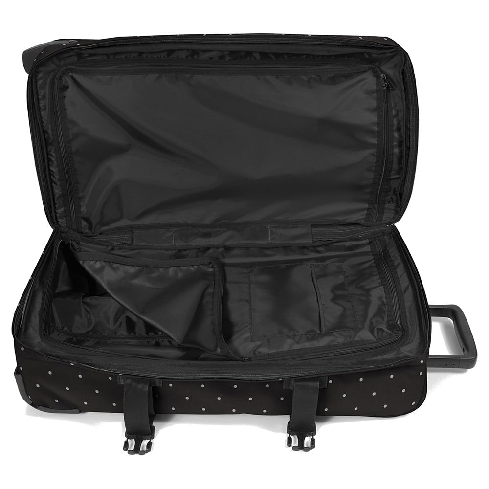 Eastpak Tranverz M Valigia Media 78L (67 x 35,5 x 30 cm), Bagaglio a Ruote, Valigia Leggera e Resistente con Doppio Scomparto, Manico Telescopico e Serratura TSA - DOTS BLACK SILVER
