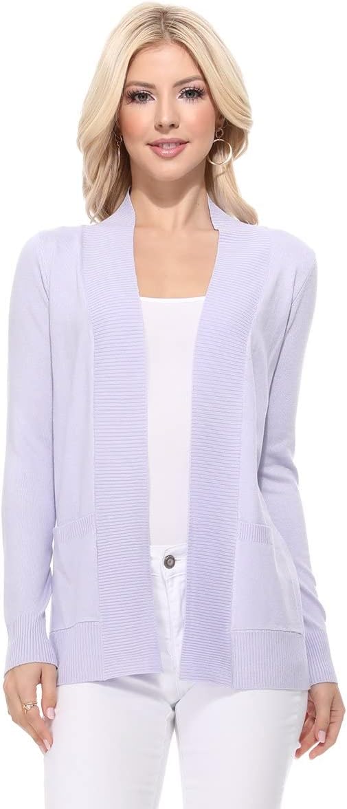 YEMAKWomen's Knit Cardigan Sweater – Long Sleeve Open Front Basic Classic Casual Soft Lightweight Knitted Shrug with Pocket