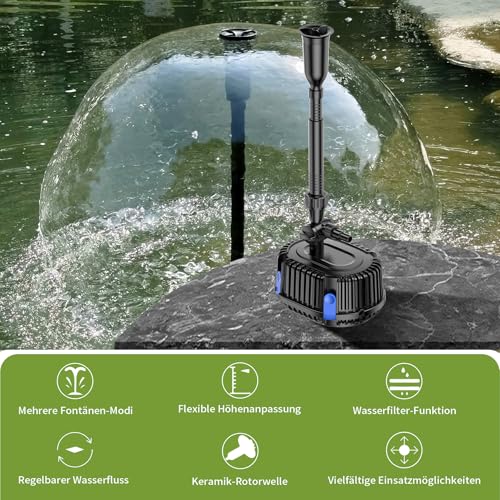 Forever Speed Springbrunnenpumpe außen 1000L/H Teichpumpe Wasserspielpumpe für Gärten, Teich, Brunnen 20W