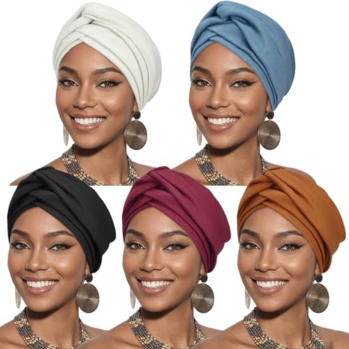 Image of DRESHOW African Women Turban Caps Beanie Twist Headscarf Pre-Tied Double Twisted Braids Headwraps for Women Chemo Cancer Cap