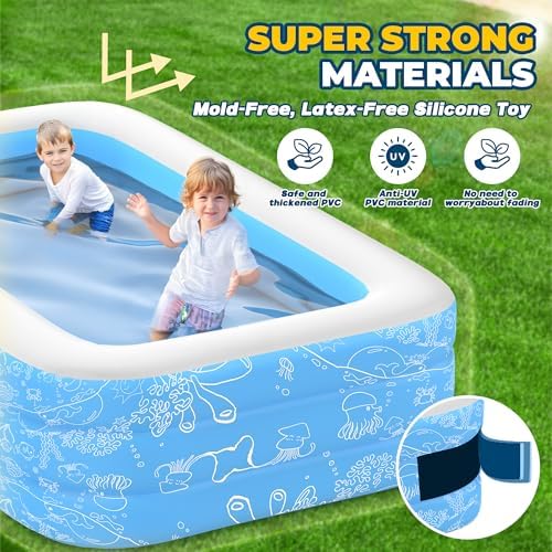 CACSPS Inflatable Swimming Pools, 60" X 40" X 20" Full-Size Inflatable Pool for Kids and Adults, Durable Family Lounge Pool, Kiddie Pool for Backyard, Garden or Indoor
