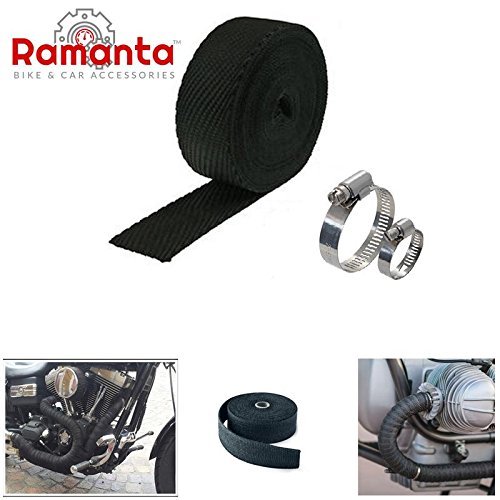 Ramanta Bike Silencer Wrap with Clamps Bike Exhaust Heat Shield Protector (Wrap Length: 3 Meter; 1 PCs with 2 Clamps; Black) - Image 2 thumbnail