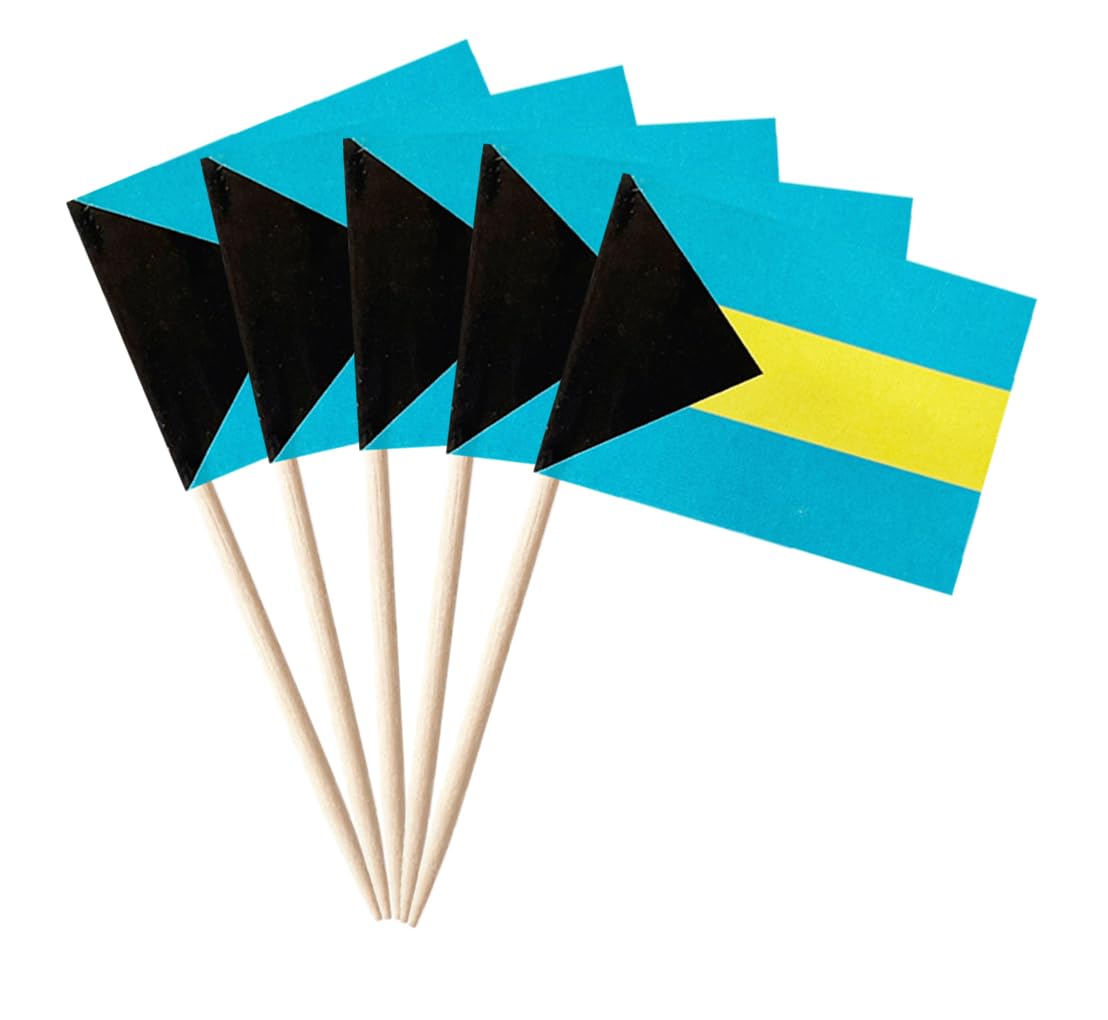 stidsds 100 Pcs Bahamas Flag Bahamian Toothpick Flags Mini Small Bahamas Cupcake Toppers Stick Flags Banner Country Party Cocktail Fruit Decoration
