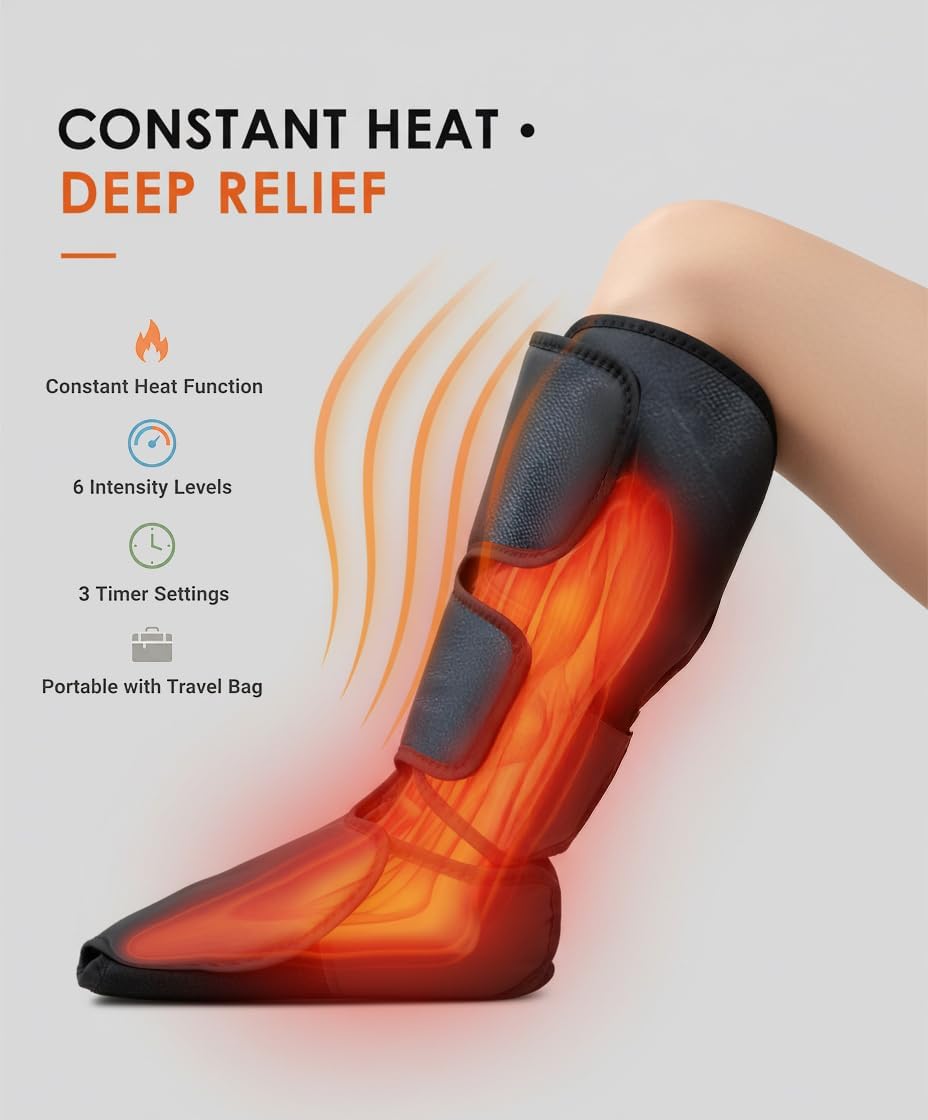 HomeCare Foot and Leg Massager with Heat & Cold, Electric Massager for Calves and Feet, 4 Modes 6 Intensity 3 Timer, LCD Display for Women Men at Home Office