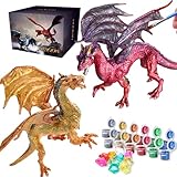 SOLDAY Dragon Toys Painting Kits for Kids Arts and Crafts Ages 3 6 5 7 9 12 Boys Girls to Make Your Own Paintable Dragon Figurines Metal Color Party Supplies - 2 Dragons