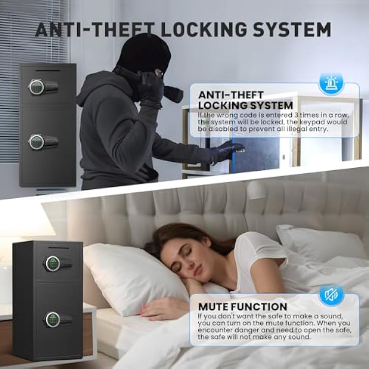 6.5 Cu ft Large Safe Box Fireproof Waterproof,with LED Light fire proof safe for home documents,Fingerprint password personal Safe with Deposit Slot & Dual Alarm System Security Box fo Valuables