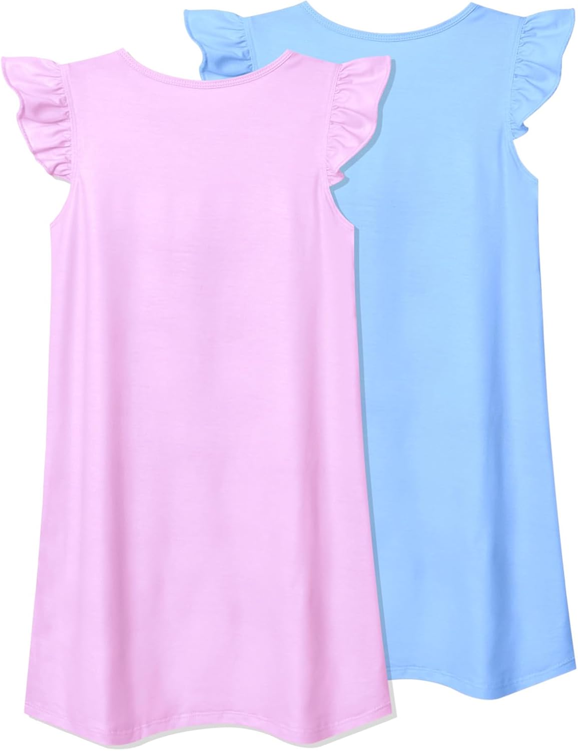 QPANCY 2-Pack Girls Nightgown Flutter Sleeves Pajamas Princess Night Dresses Cotton Sleepwear - Image 2