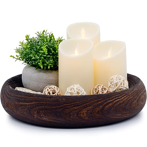 TOOLTENG Wood Decorative Bowl, Paulownia Wooden Bowl, Round Wood Dough Bowls for Home Decor, Rustic Handmade Wooden Bowl for Serving Kitchen Dining Table (Black)