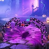 Halloween Spider Lights with Timer 73 LED Giant Fuzzy Spider Halloween Decor for Indoor Outdoor Halloweens Decorations Yard Porch Haunted House Scary Spider Web Display