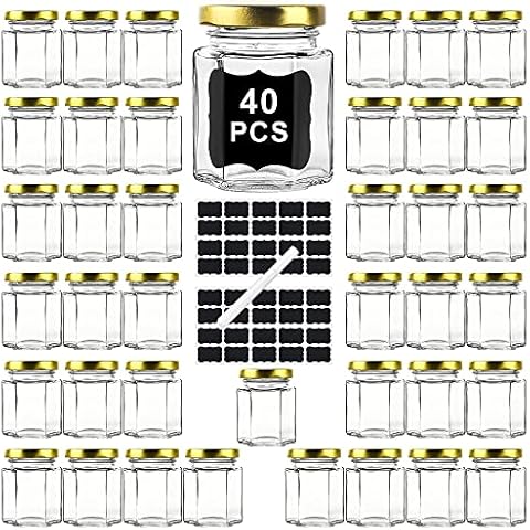 Ritayedet 40 Pack Small Glass Honey Jars with Lids for Wedding Favor, Baby Showers, 3 Oz Airtight Glass Canning Jars with Lids, Candle Jars for Spice, Candy, Jam, Waterproof Stickers Cover
