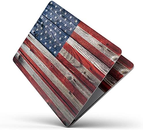 iiRov - Compatible with Apple 13" Pro with Touch Bar (A1706 or A1989) - Premium Full-Body Cover Wrap Decal Skin-Kit - Wooden Grungy American Flag