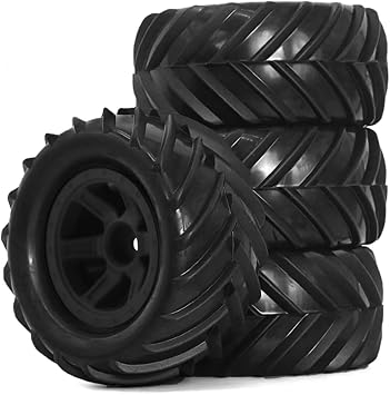 fujita 4PCS RC 1/16 Monster Truck Wheel Rim Tires Set Off-Road Buggy Tires 90mm OD for 1/16 1/12 1/14 RC Off Road Monster Truck TRX E-REVO Summit HPI SAVAGEGT-2XS REDCAT Volcano-16Black