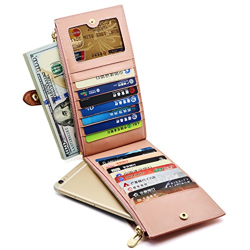 Image of ANDOILT Women's Genuine Leather Wallet RFID Blocking Credit Card Holder Zipper Purse Cell Phone Handbag