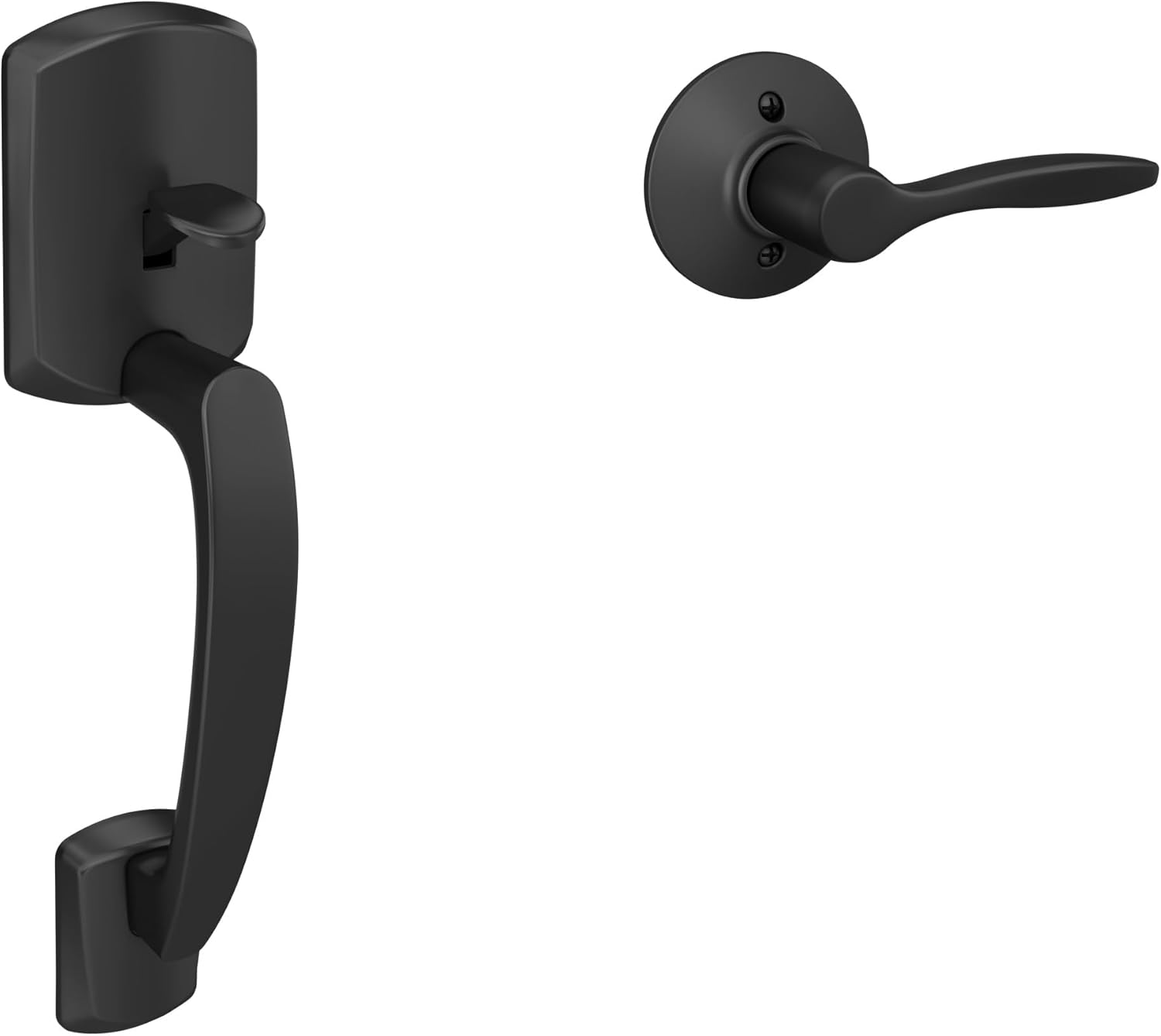 Schlage FE285 GRW 622 DEL LH Greenwich Front Entry Handleset with Left Handed Delfayo Door Lever, Lower Half Grip, Matte Black