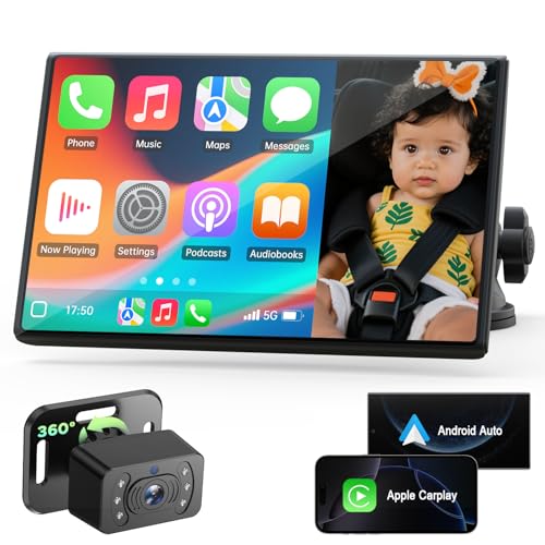 Image of LAMTTO Baby Car Monitor with 7" Split Screen, Wireless CarPlay & Android Auto, HD Rear Camera for Baby with Night Vision, Car Display for iPhone/Android, Easy Install, for SUV/Sedan