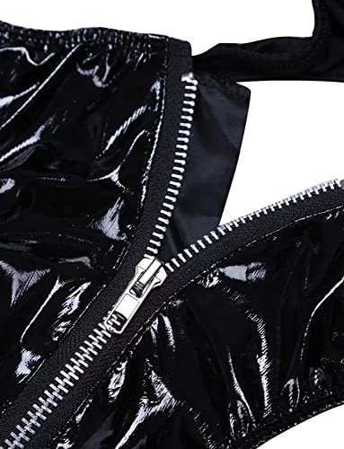 FEOYA Mens Leather Shorts Latex Trunks Low Rise Leather Boxer Briefs Open Front Crotchless Shiny Thong Underwear3