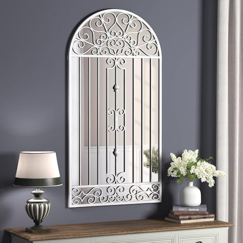 NXHOME Wall Mirrors for Garden Wall Decor, 49'x24' Arched Metal Mirror Retro Window Design for Entryway, Living Room & Patio Decorative - Shatterproof Glass & HD Reflection, White