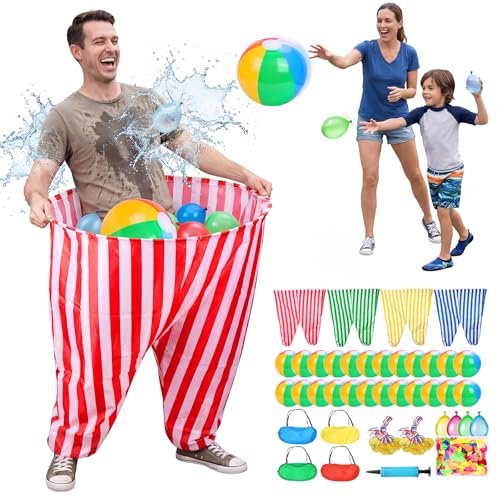 145 PCS Granny Pants Garden Game 4 Pack with 24 Balls Sports Day Kit Outdoor Games Set Oversized Giant Trousers Ball Catch Game for Kids Adults Field Day Carnival Birthday Party Family Reunion