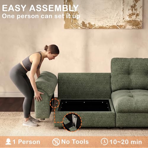 Image of Oversized Modular Sectional Sofa with Storage, Modern Deep Seat Cloud Couch for Living Room, L-Shaped Large Sectional Couch, 4 Seater, Green