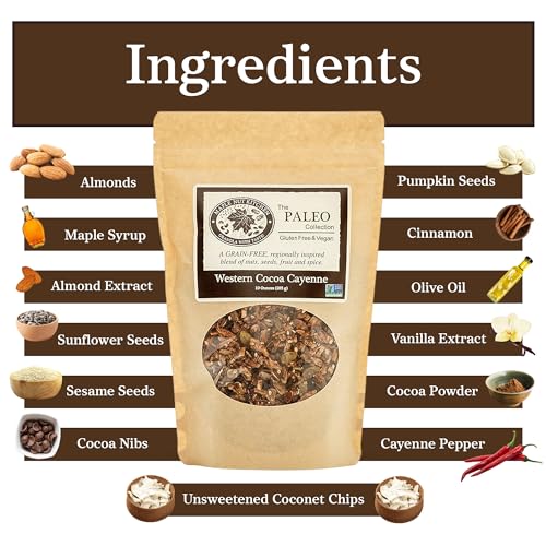 Image of Maple Nut Kitchen Western Cocoa Cayenne Granola - Grain Free, Paleo, Low Carb, No Added Sugar, Oat Free, Healthy Granola or Cereal with Chocolate, Almonds & Cayenne Spice Kick