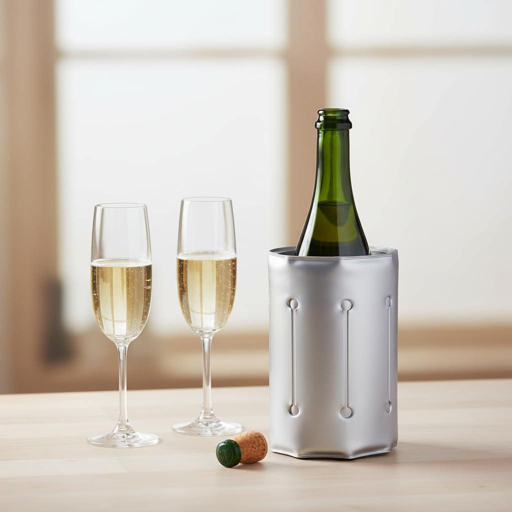 Enfriador de Botellas de Vino Gris con Cierre de Velcro | Incluye Escanciador Antigoteo Acero Inoxidable | Regalos Originales para Hombre | Accesorios para Vino | Ideal Champagne, Cava y Blanco