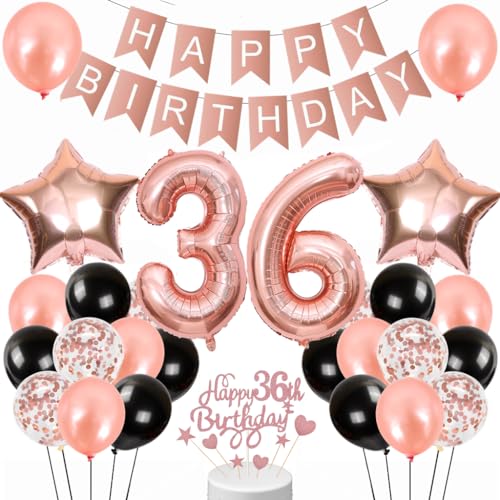 Conruich Ballon 36 ans Anniversaire Femme, Decoration Anniversaire 36 ans Homme Femme, Decoration de Gâteau Toppers Happy 36th Birthday Bleu,Kit de Fournitures de Fête pour 36 ans Anniversaire Femme