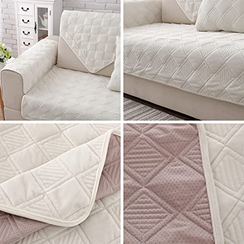 Vctops Diamond Plush Sofa Couch Cover Soft Velvet Sectional Couch Covers Non-Slip Sofa Slipcover For Dogs Cats Pet Love Seat Recliner Leather L Shaped, Armrest Backrest Cover (Cream,28"X28") #TOP6