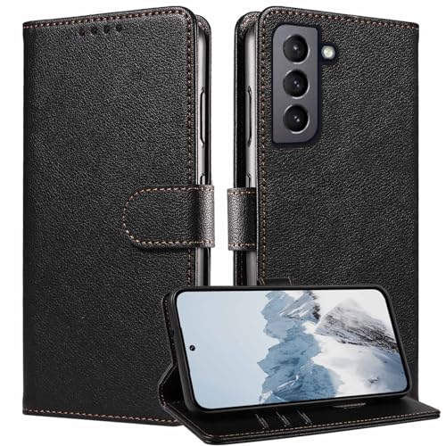 JanCalm for Samsung Galaxy S21 Case Wallet,RFID Blocking Phone Flip Cases,[Card Holder/Cash Slots] [Kickstand] Magnetic Clasp Leather Protective Folio Cover (Black)