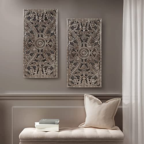 Image of Madison Park Carved Wood Wall Art 2 Piece, Floral Wooden Carving Wall Decor, Bronze Wall Art Living Room Bedroom, Copper Embellished Boho, Ready to Hang, 15.75 inchW x 31.5 inchL, Bronze
