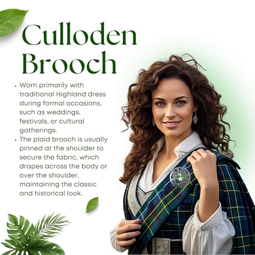 Image of Elegant Culloden Plaid Brooch - Scottish Kilt Fly Plaid Brooch Intricate Celtic Knot in Pewter with Gemstone 3-Inch Diameter - Ideal for Scottish Kilts & Formal Wear
