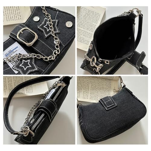ARVALOLET Damen-Handtasche im Y2K-Stil Tasche, Große Kapazität, Stern-Denim, Lässige Clutch