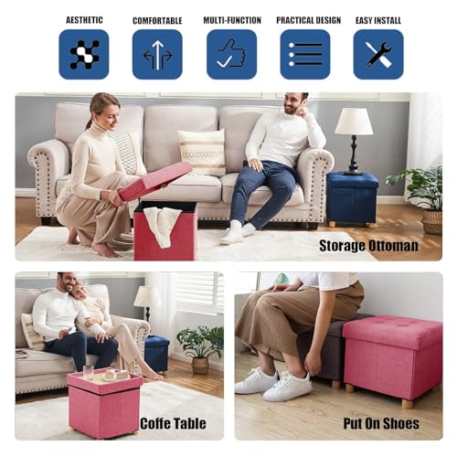 Image of BRIAN & DANY 15 Inches Ottoman with Storage, Square Small Storage Ottoman Foot Rest with Legs, Ottomans Foot Stool for Dorm, Living Room, Entryway (Hot Pink)
