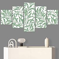 SIGNWIN 5 Panel Canvas Wall Art Modern Art Decorative Elements Fun Illustrations Leaves Multicolor Patterns for Home Decorations Ready to Hang - 60