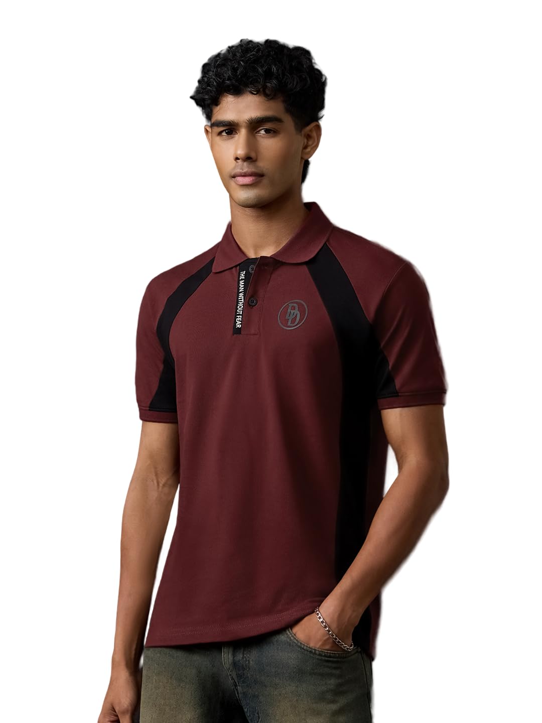 the souled store Marvel: Masked Man Men and Boys Short Sleeve Polo Neck Red Graphic Printed Cotton Elastane Regular Fit Slogan Placket Breathable Stretchable Polos-picture-12