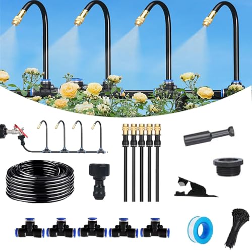 Sistema di irrigazione automatico per giardino curvo a 360°, Sistema di irrigazione nebulizzata con ugelli regolabili, Kit irrigazione per giardino, per serre, cortili, prati e aiuole (5m)