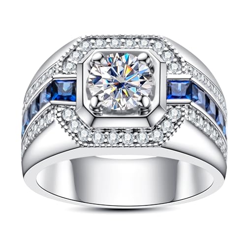 AnuClub Moissanite Wedding Rings for Men 2.68cttw D Color VVS1 925 Sterling Silver Engagement Promise Anniversary Band Ring with Certificate