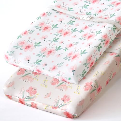 Image of Stretchy Changing Pad Covers BROLEX Changing Table Cover for Baby Boys Girls,2 Pack Jersey Knit,Pink Blossom