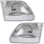 Evan-Fischer Headlight Set Compatible with 2004 Ford F-150 Heritage 1997-1999 F-250 Left Driver and Right Passenger Side Halogen With bulb(s)