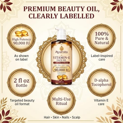 Image of Vitamin E Face Oil for Deep Moisture & Anti Oxident Support for Skin | Lightweight Facial Oil, Alpha-D-Tocopherol 90,000 IU - 60ml