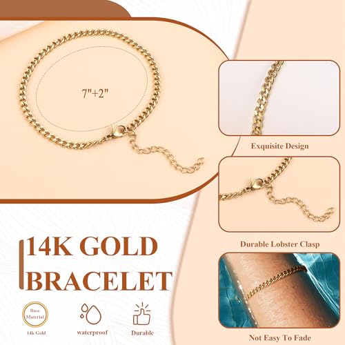 Dainty Gold Bracelets for Women - Trendy 14K Gold Bracelet Stack Set Non Tarnish Gold Beaded Bracelets 5PCS Stackable Waterproof Jewelry for Women Gold Adjustable Bracelet With 2" Extension4