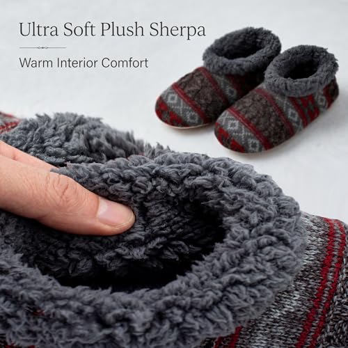 Image of cosyone1997 2-Pair Mens Slippers Sherpa Lined Fuzzy Slipper Socks Non Slip | Soft sole, gripper dots, flexible fit, machine washable, sizes 8-9 to 14-15