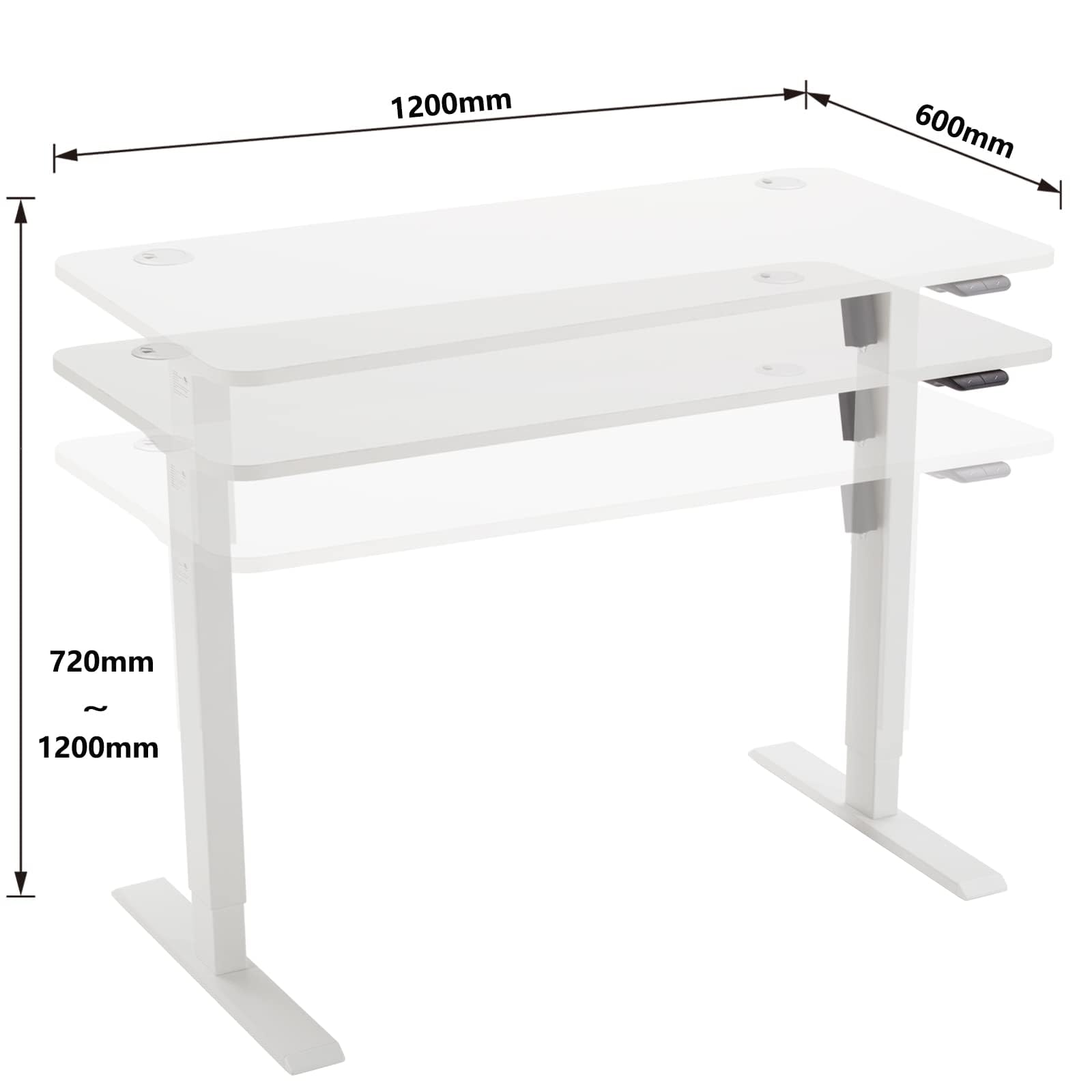 Amazon Basics, Scrivania sit-stand con regolazione dell'altezza elettrica, 120 x 60 cm, ergonomica, facile da usare, con piano bianco e cornice bianca