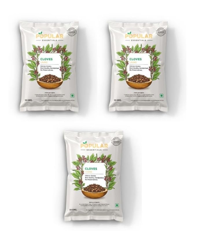 Popular Essentials Cloves/Lavang, 150g(Pack of 3 x 50g)- Laung Whole Spice - Premium Spices, Indian Superfood, Add Flavour to curries, Natural & Fresh, Indian Spice