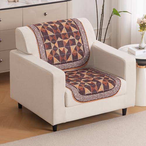 Image of HOKIPO HeavenHue Sofa Cover 1 Seater for Seat & Back, Rustic Mosaic